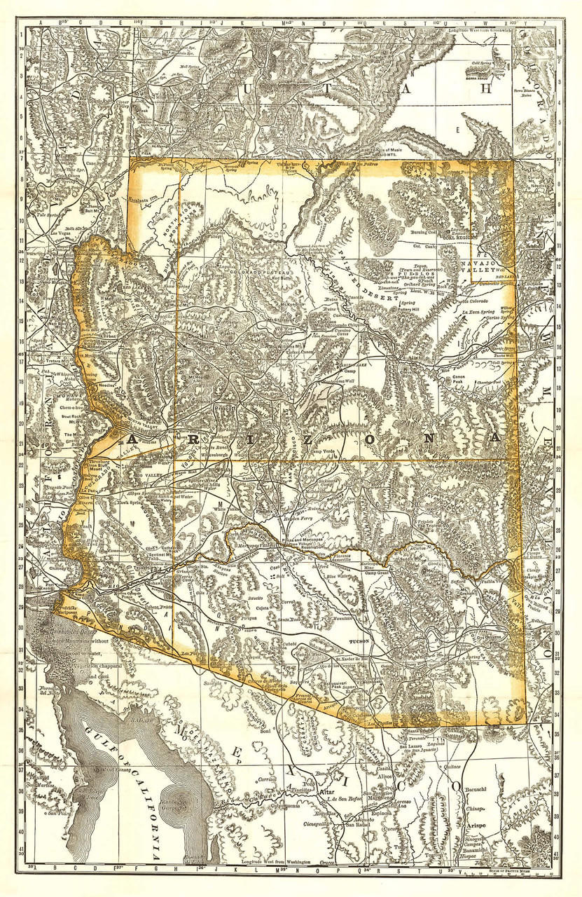 Historic Railroad Map of Arizona - 1876, image 1, World Maps Online