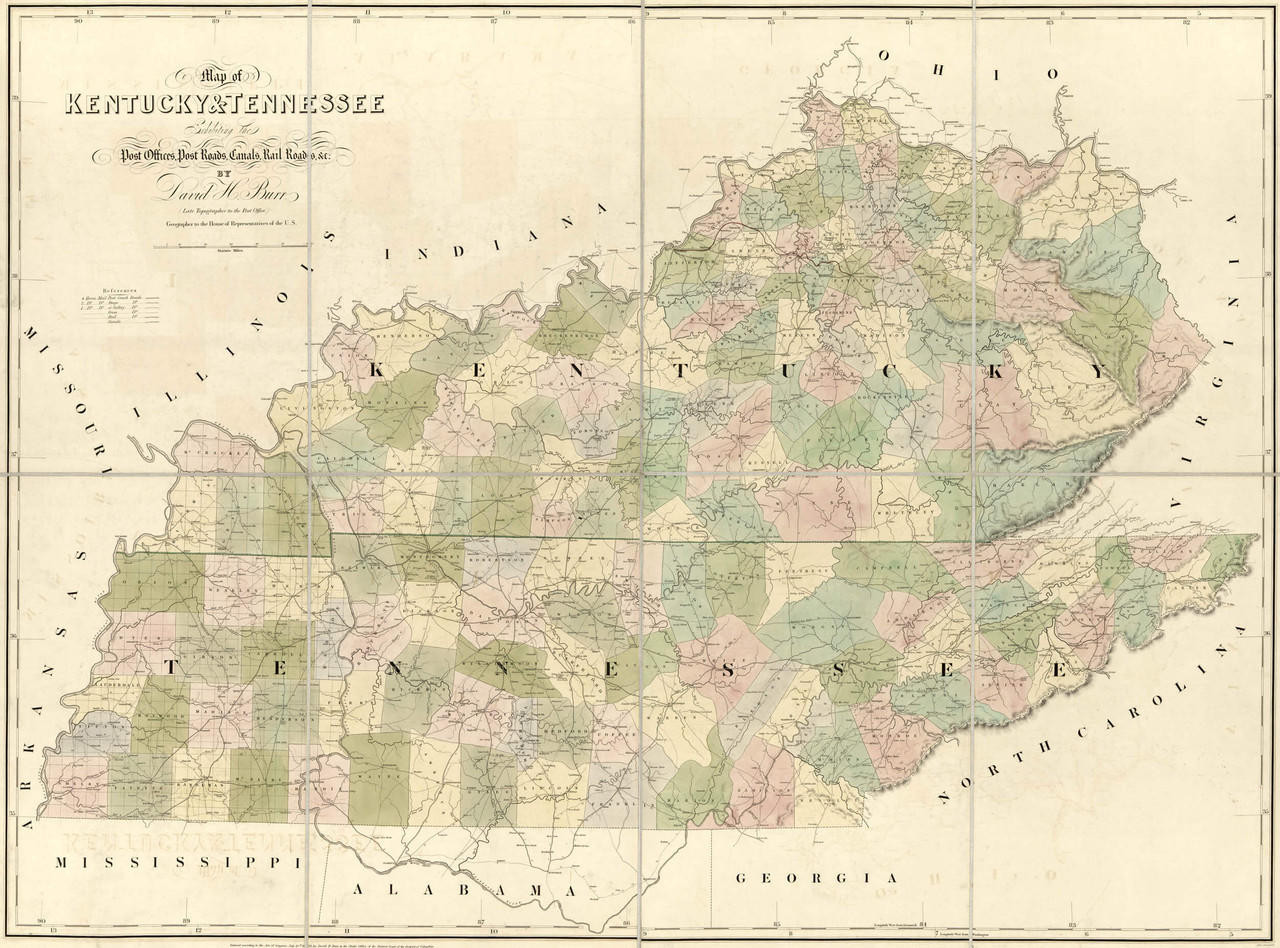 Historic Railroad Map of Kentucky & Tennessee - 1839, image 1, World Maps Online