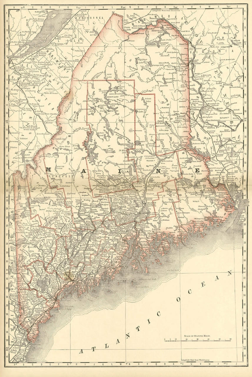 Historical Railroad Map of Maine - 1878, image 1, World Maps Online