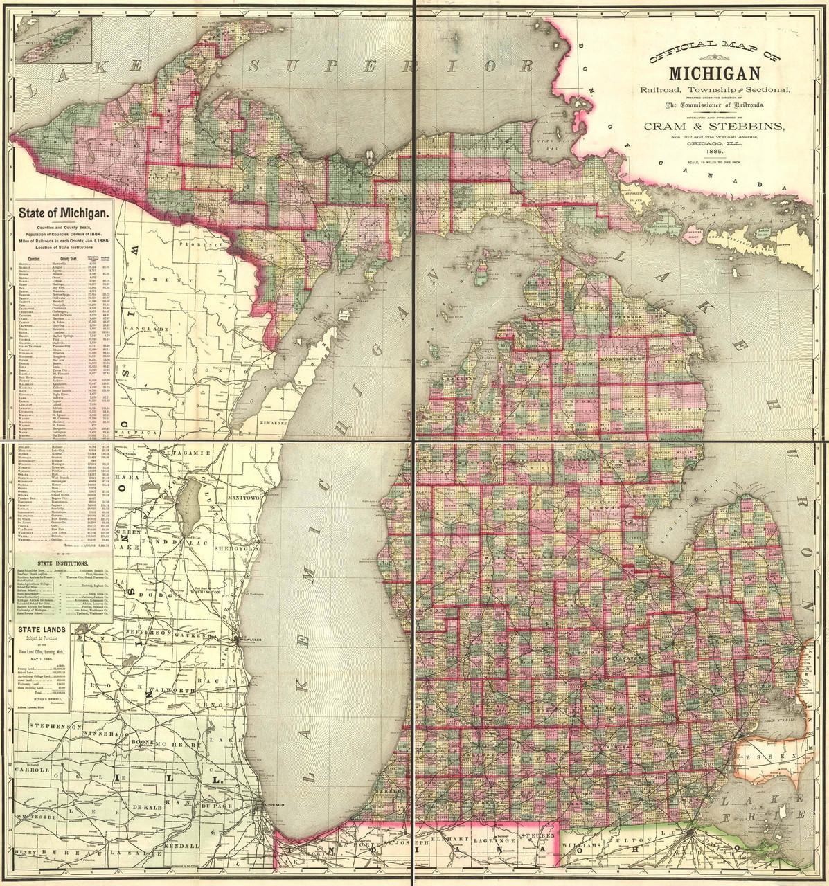 Historic Railroad Map of Michigan - 1885, image 1, World Maps Online