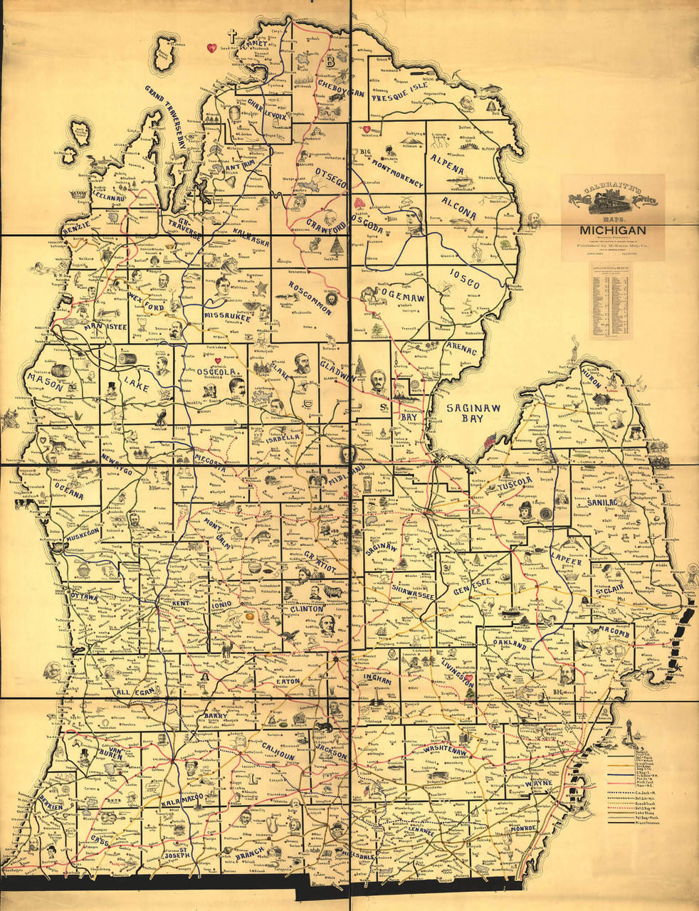 Historic Railroad Map of Michigan - 1898, image 1, World Maps Online