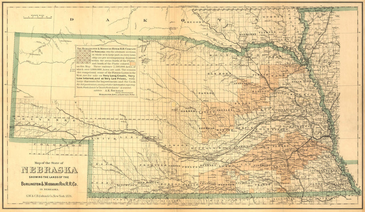Historic Railroad Map of Nebraska - 1876, image 1, World Maps Online