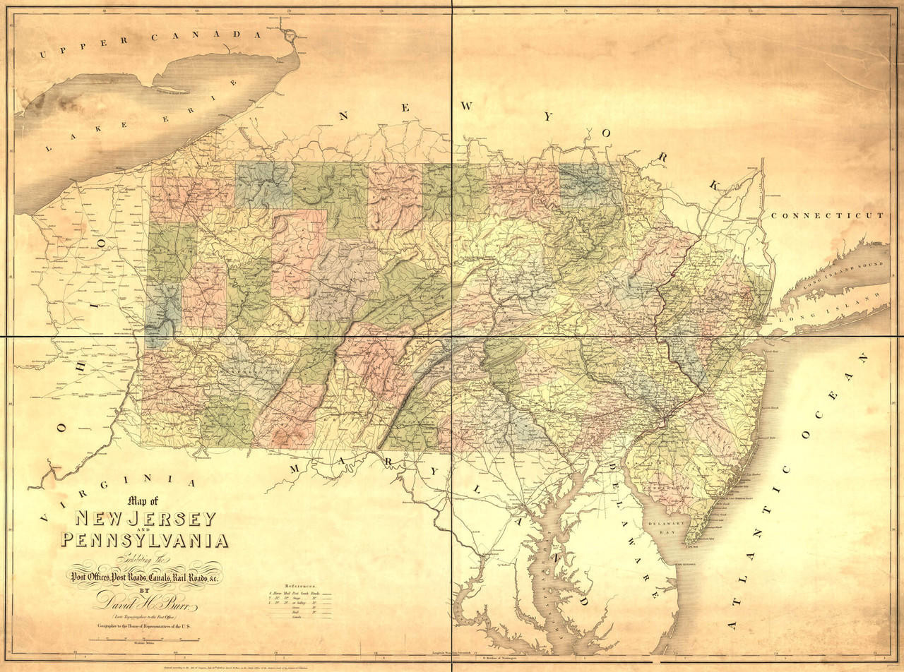 Historic Railroad Map of Pennsylvania & New Jersey - 1839, image 1, World Maps Online