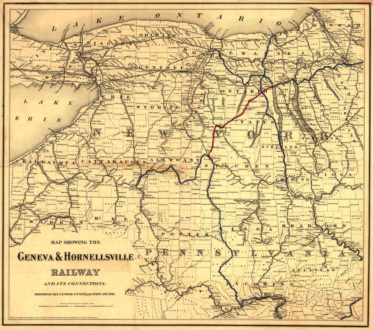Historic Railroad Map of Western New York State - 1874, image 1, World Maps Online