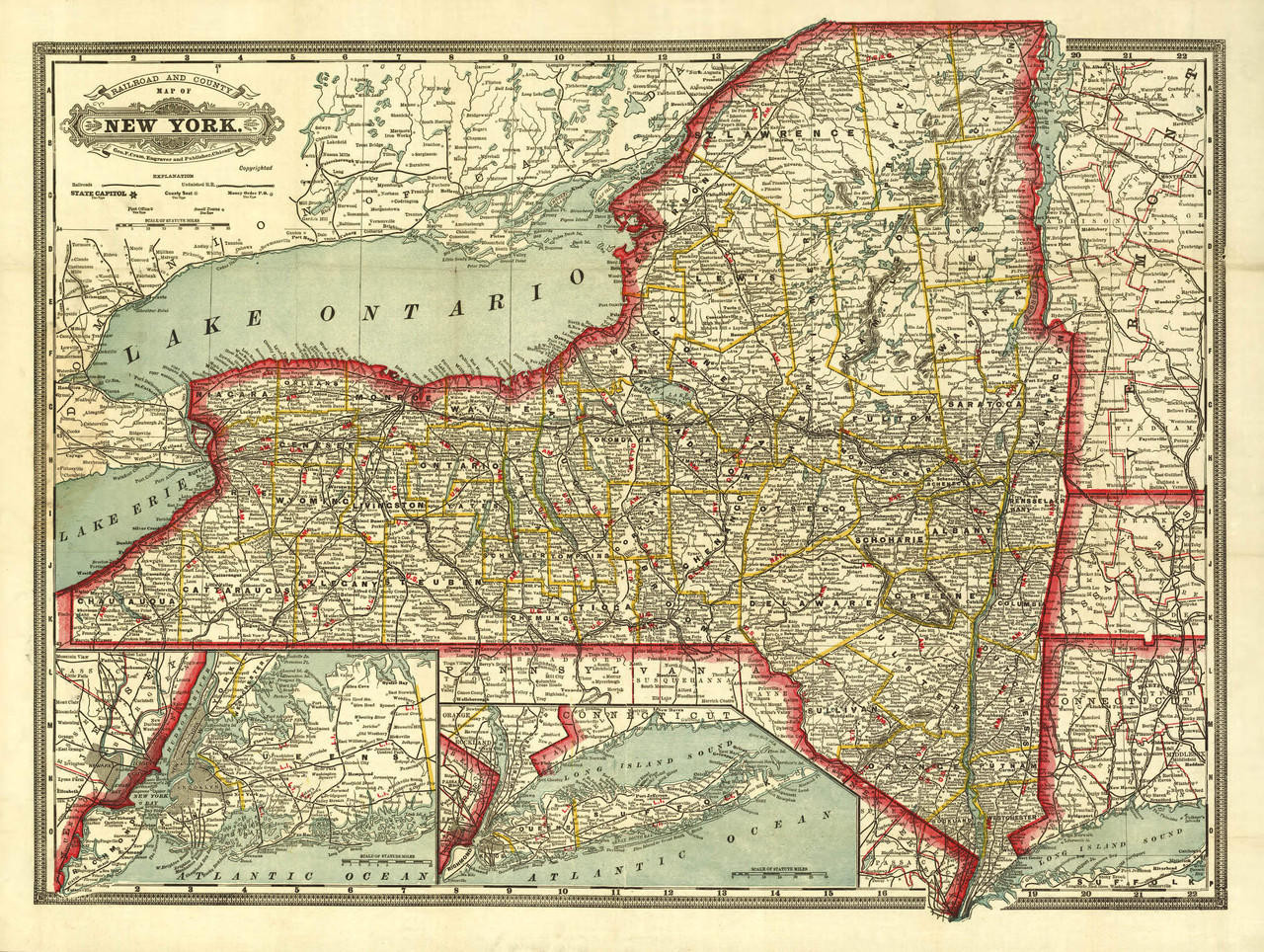 Historic Map - New York - Railroad & County - 1888, image 1, World Maps Online