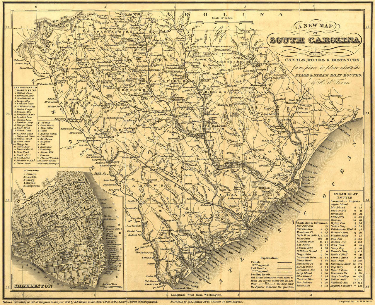 Historic Railroad Map of South Carolina - 1833, image 1, World Maps Online