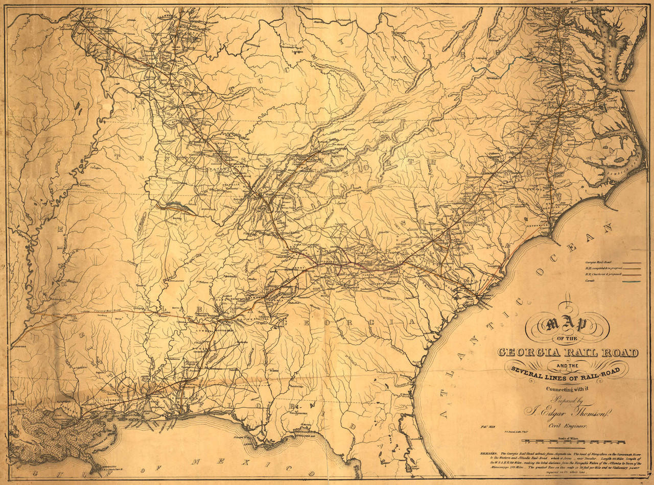 Historic Railroad Map of the Southern United States - 1839, image 1, World Maps Online