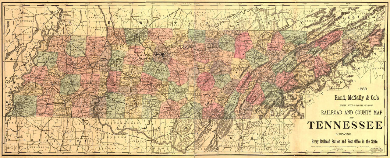 Historic Railroad Map of Tennessee - 1888, image 1, World Maps Online