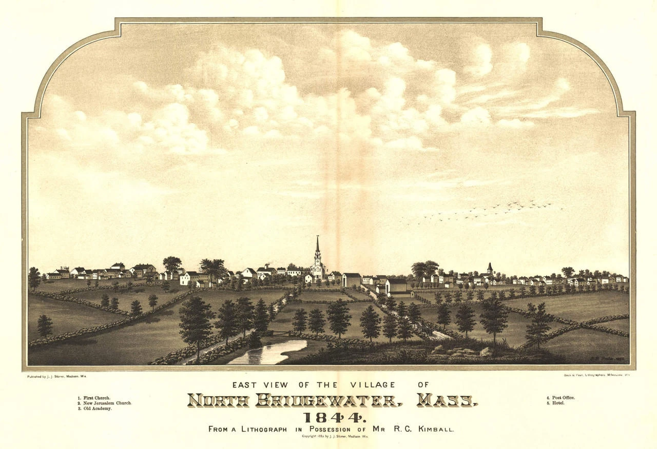 Historic Map - North Bridgewater (now Brockton), MA - 1844, image 1, World Maps Online