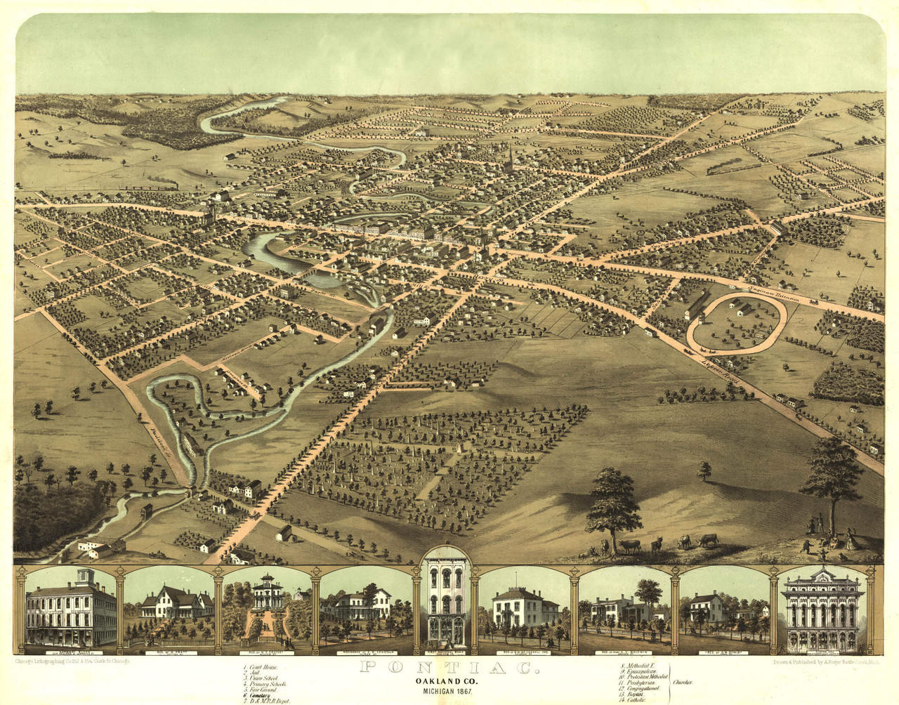 Historic Map - Pontiac, MI - 1867, image 1, World Maps Online