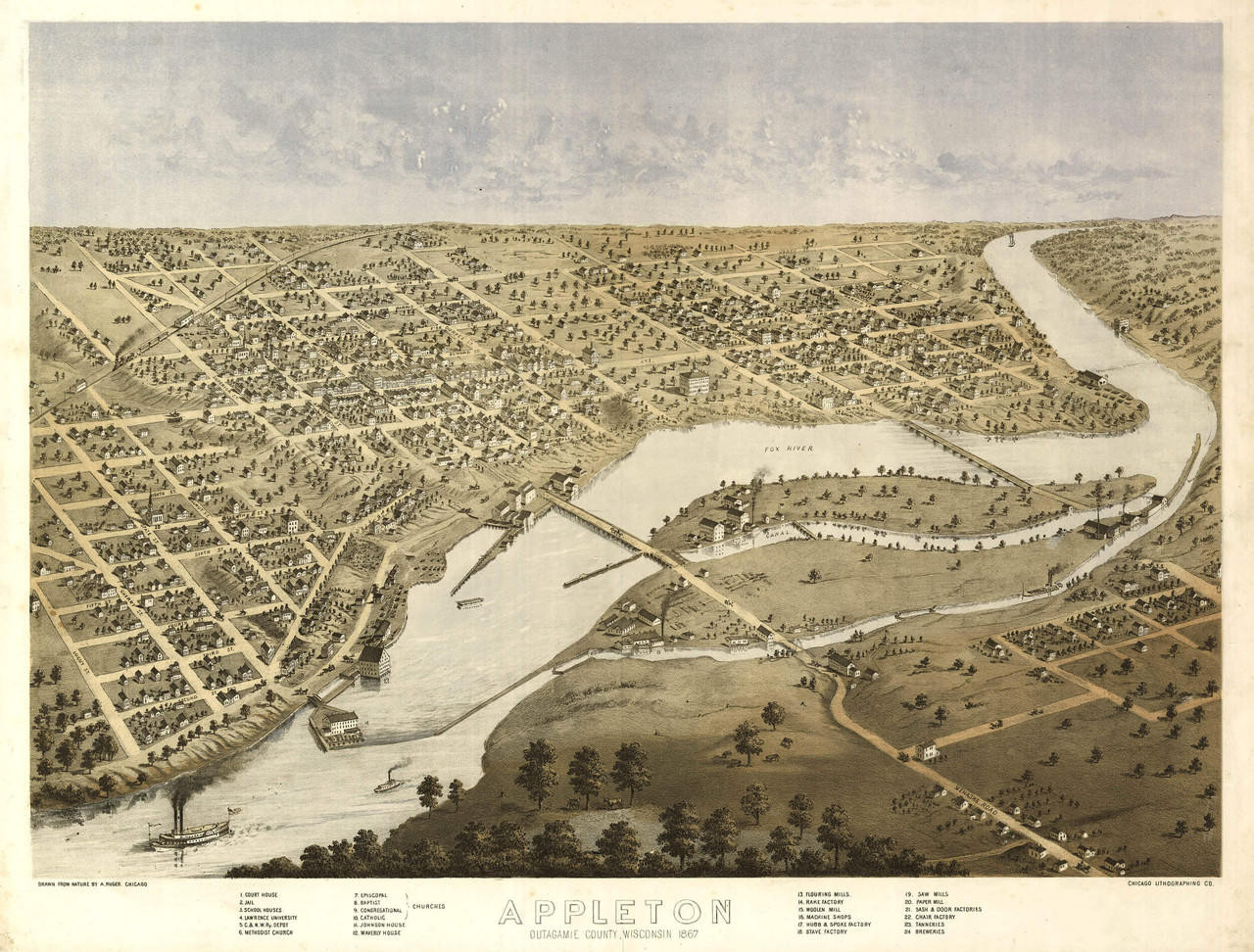 Historic Map - Appleton, WI - 1867, image 1, World Maps Online