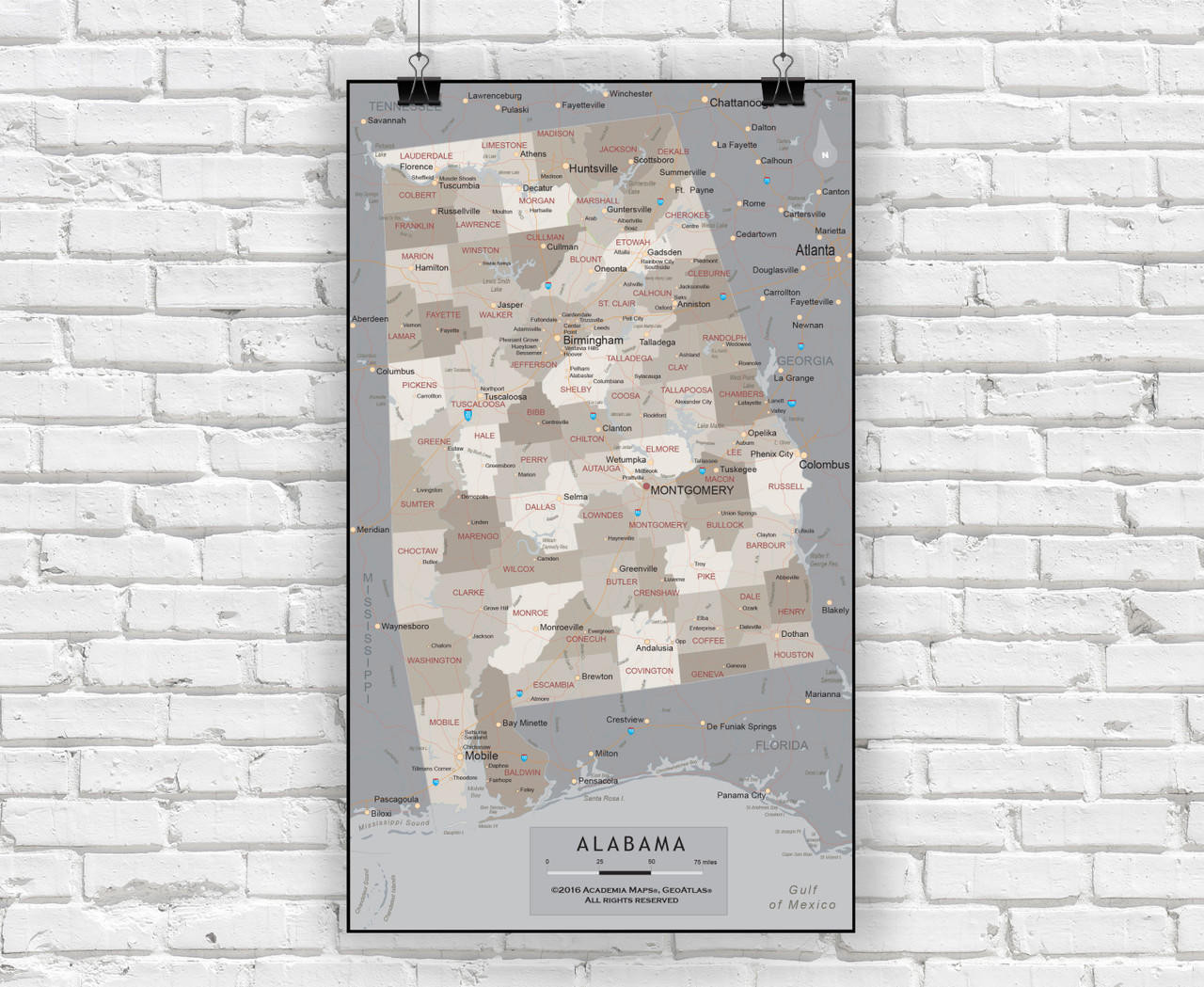 Alabama Wall Map - Executive, image 1, World Maps Online