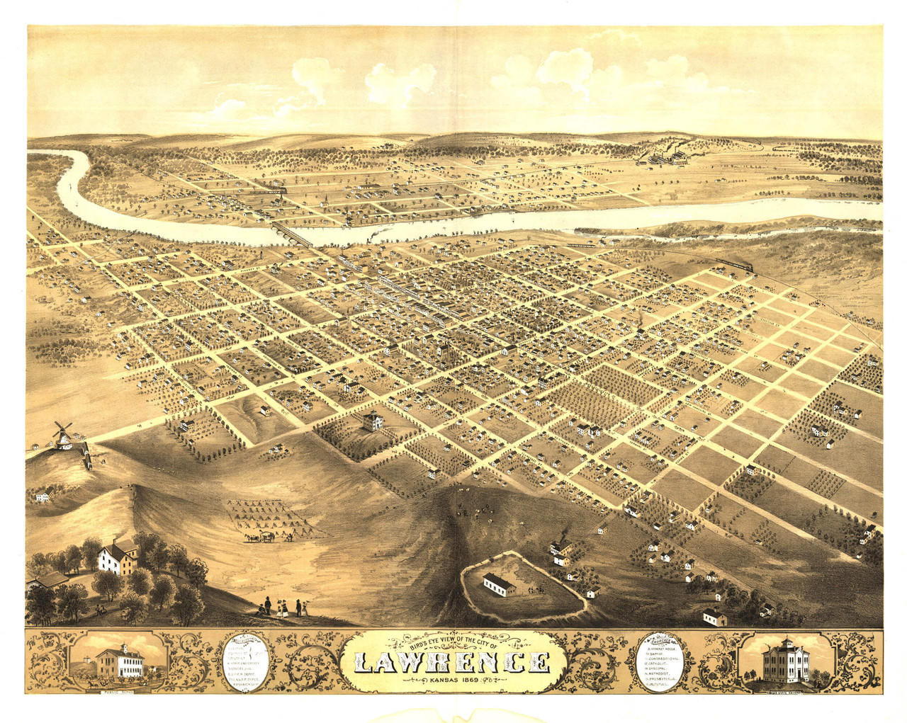 Historic Map - Lawrence, KS - 1869, image 1, World Maps Online