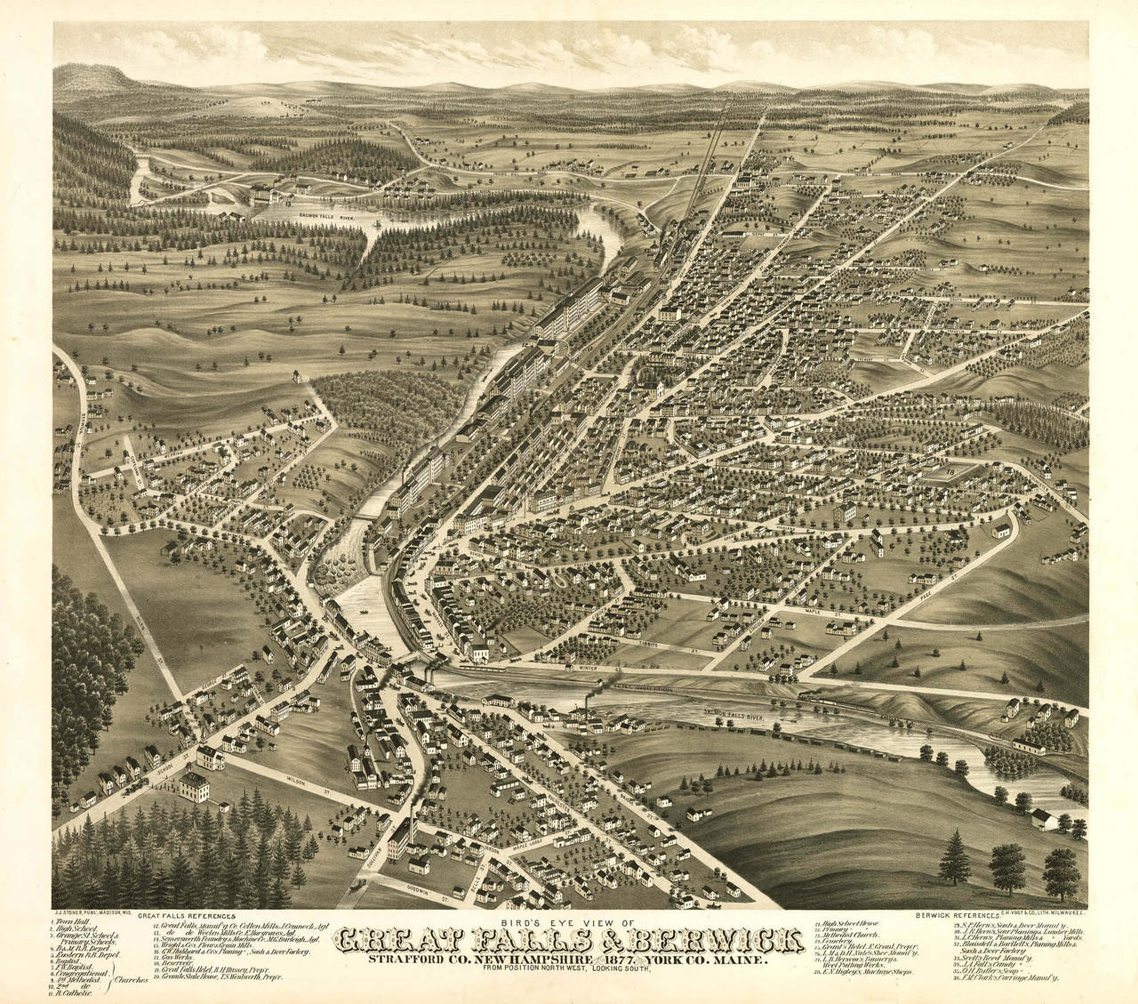 Historic Map - Great Falls, NH & Berwick, ME - 1877, image 1, World Maps Online