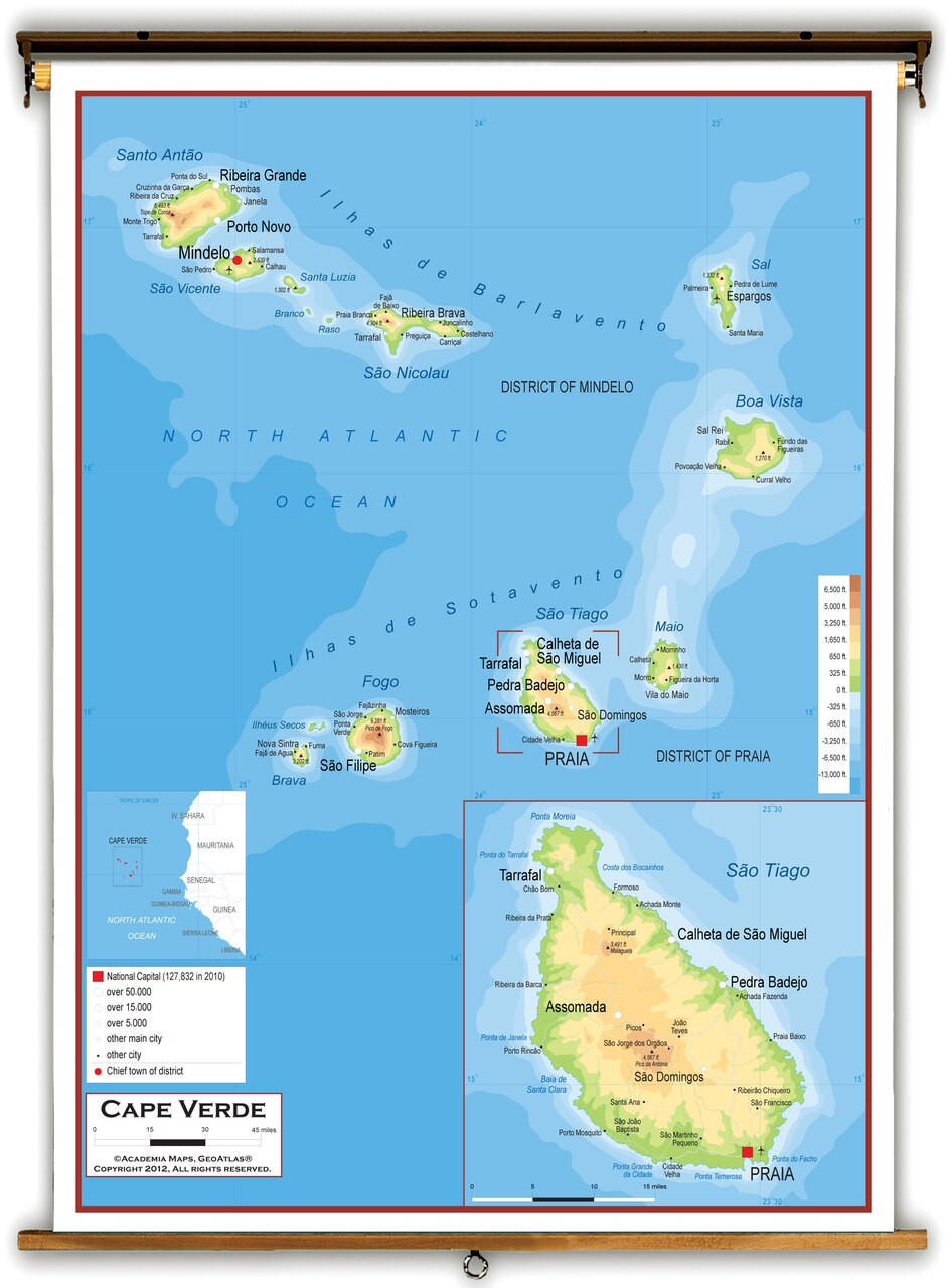 Cape Verde Physical Educational Map from Academia Maps, image 1, World Maps Online