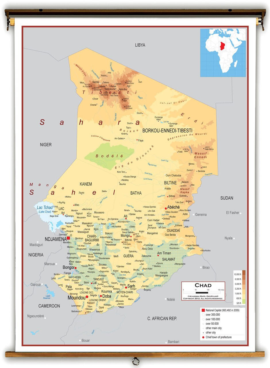 Chad Physical Educational Map from Academia Maps, image 1, World Maps Online