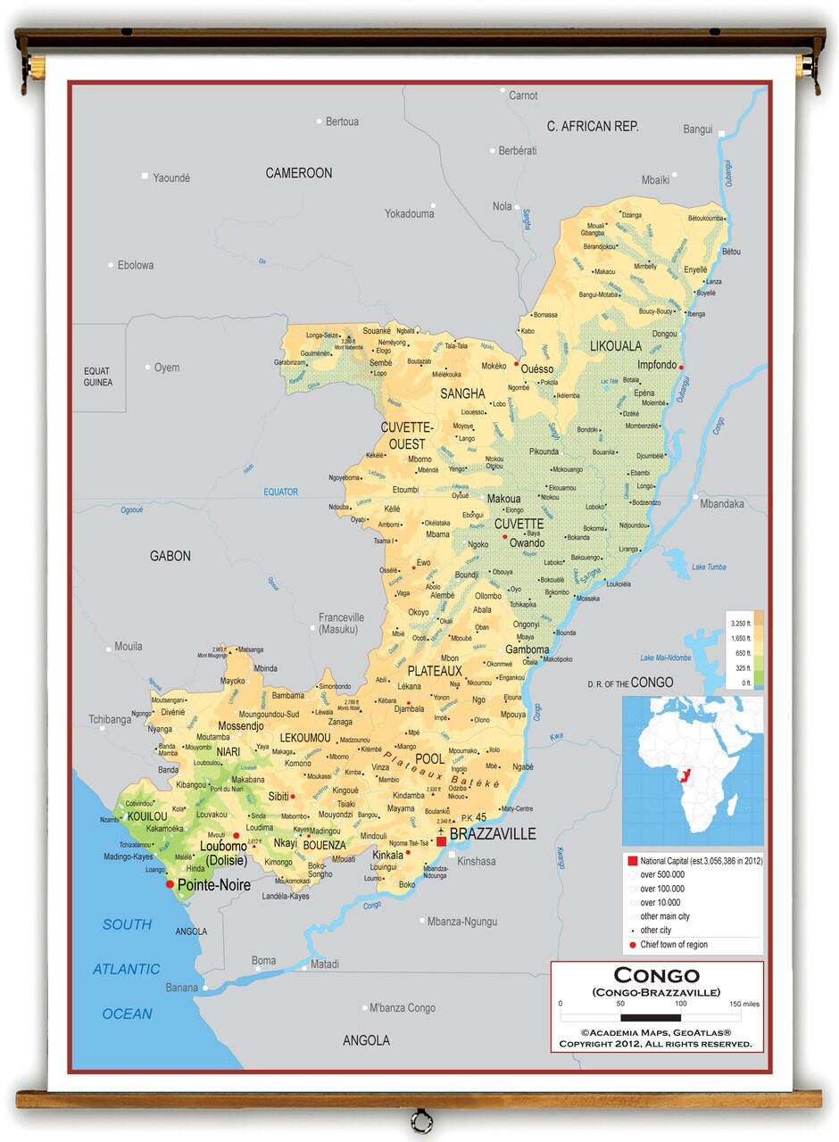 Republic of the Congo Physical Educational Map from Academia Maps, image 1, World Maps Online