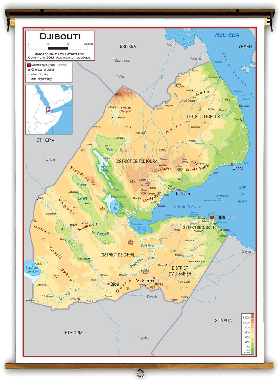 Djibouti Physical Educational Map from Academia Maps, image 1, World Maps Online