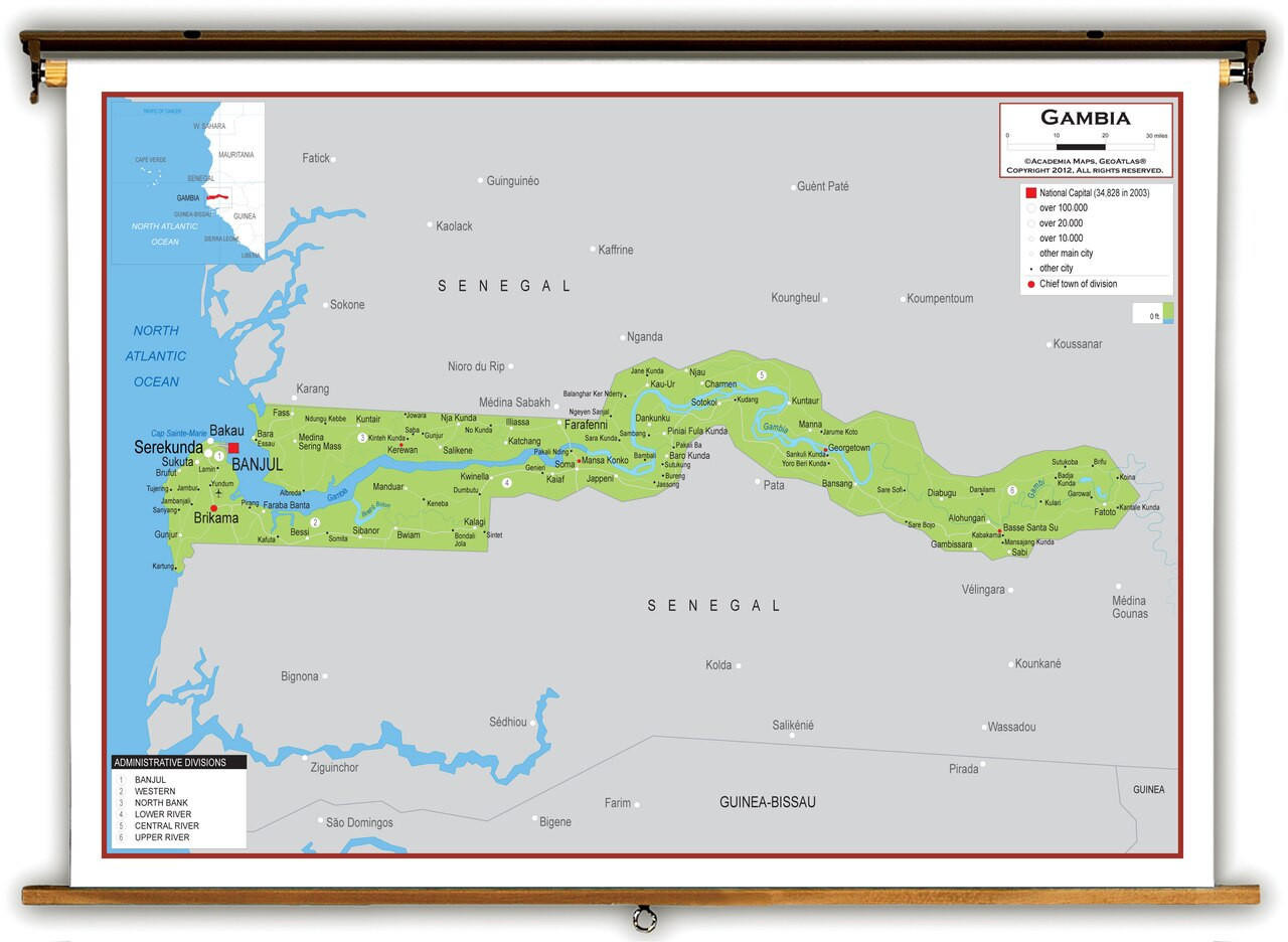 Gambia Physical Educational Map from Academia Maps, image 1, World Maps Online