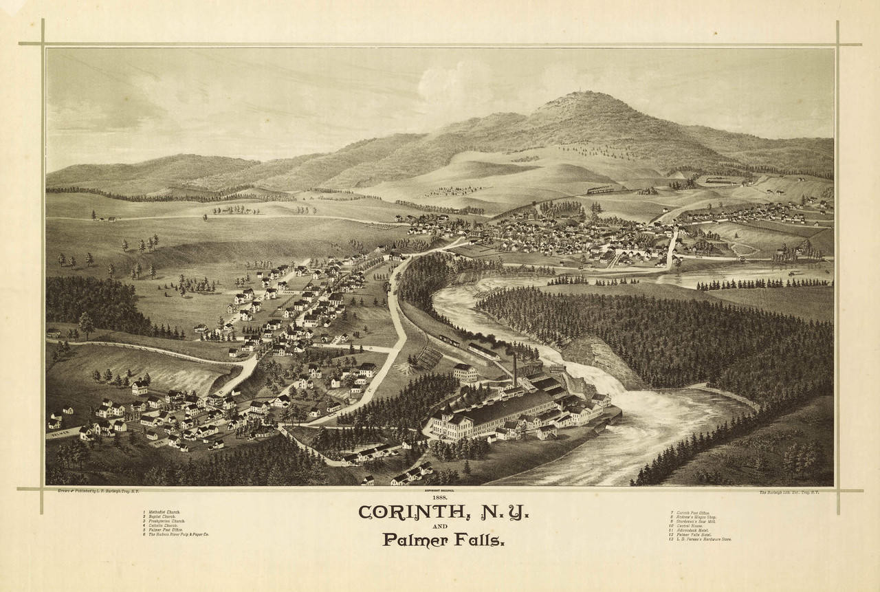 Historic Map - Corinth & Palmer Falls, NY - 1888, image 1, World Maps Online