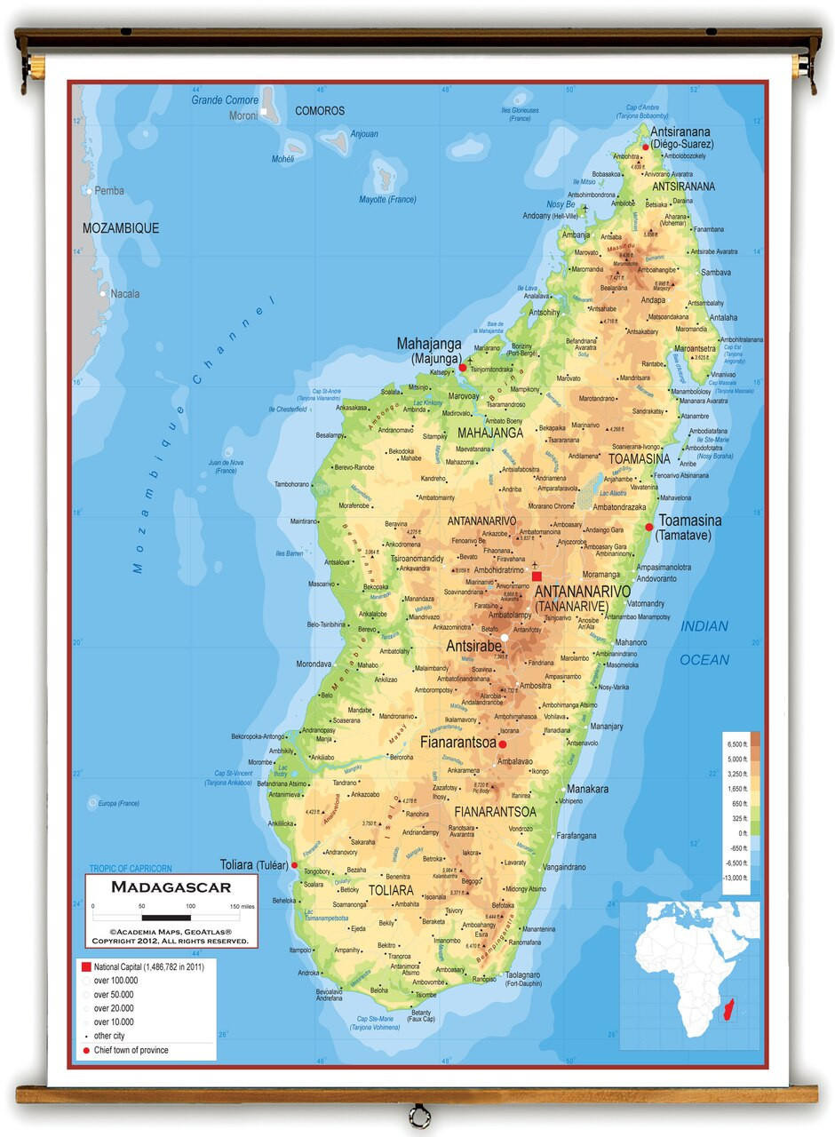 Madagascar Physical Educational Map from Academia Maps, image 1, World Maps Online