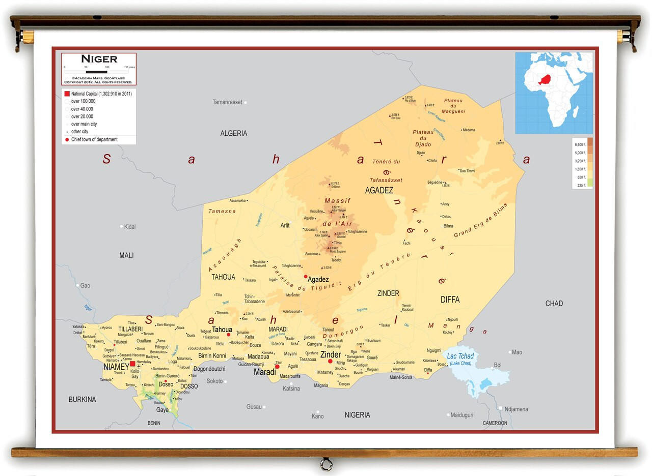 Niger Physical Educational Map from Academia Maps, image 1, World Maps Online