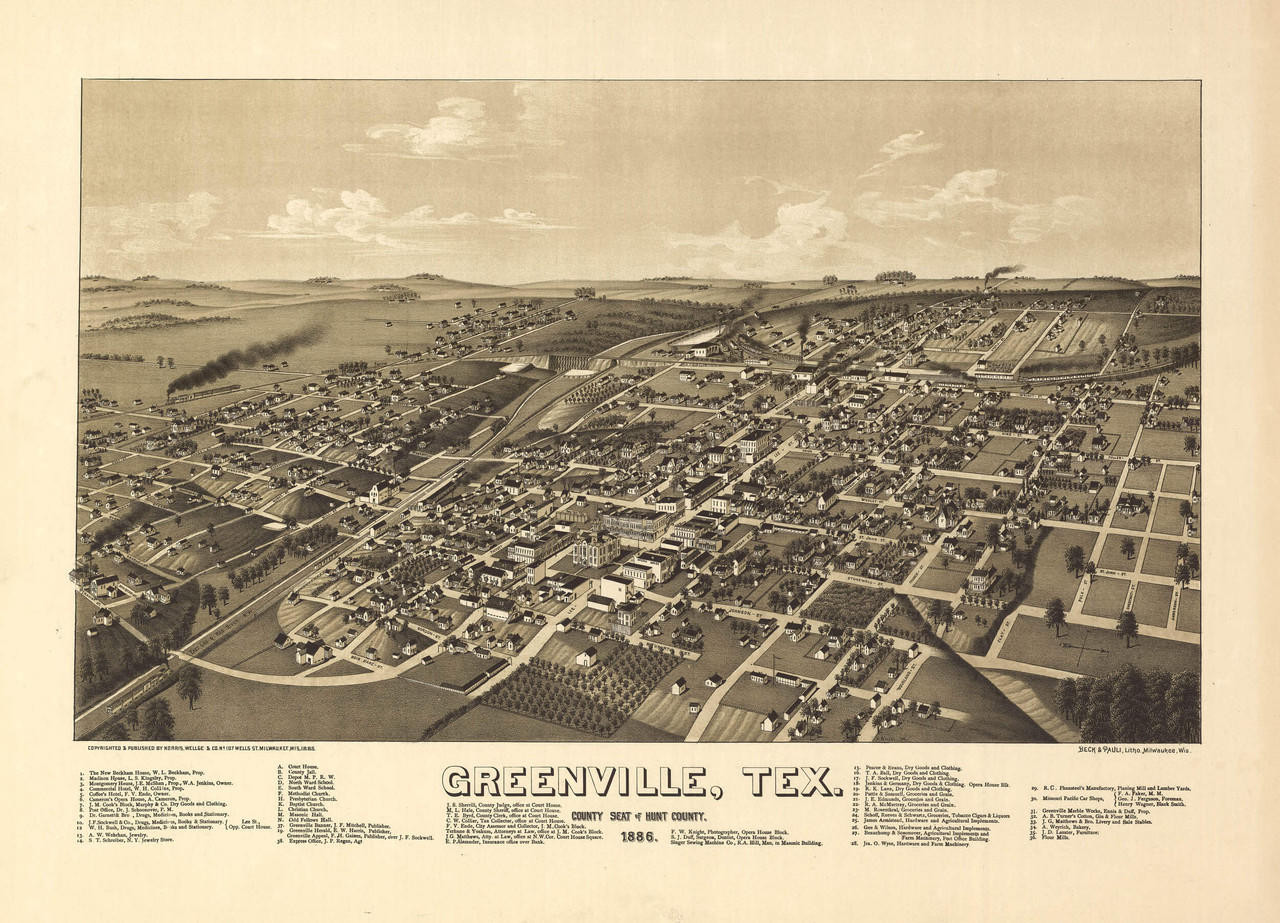 Greenville TX Vintage Map Print 1886 World Maps Online 1W TX GR 1886 08017 