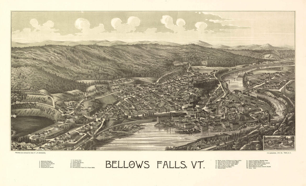 Historic Map - Bellows Falls, Vermont - 1866, image 1, World Maps Online