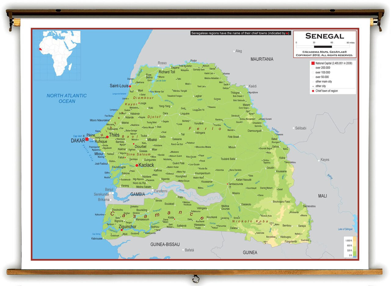 Senegal Physical Educational Map from Academia Maps, image 1, World Maps Online