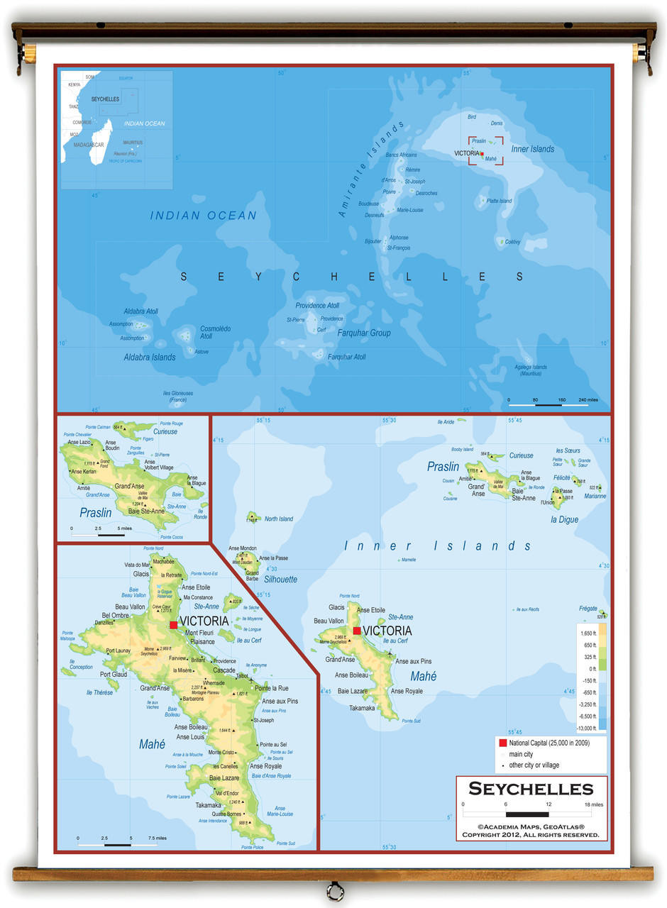 Seychelles Physical Educational Map from Academia Maps, image 1, World Maps Online