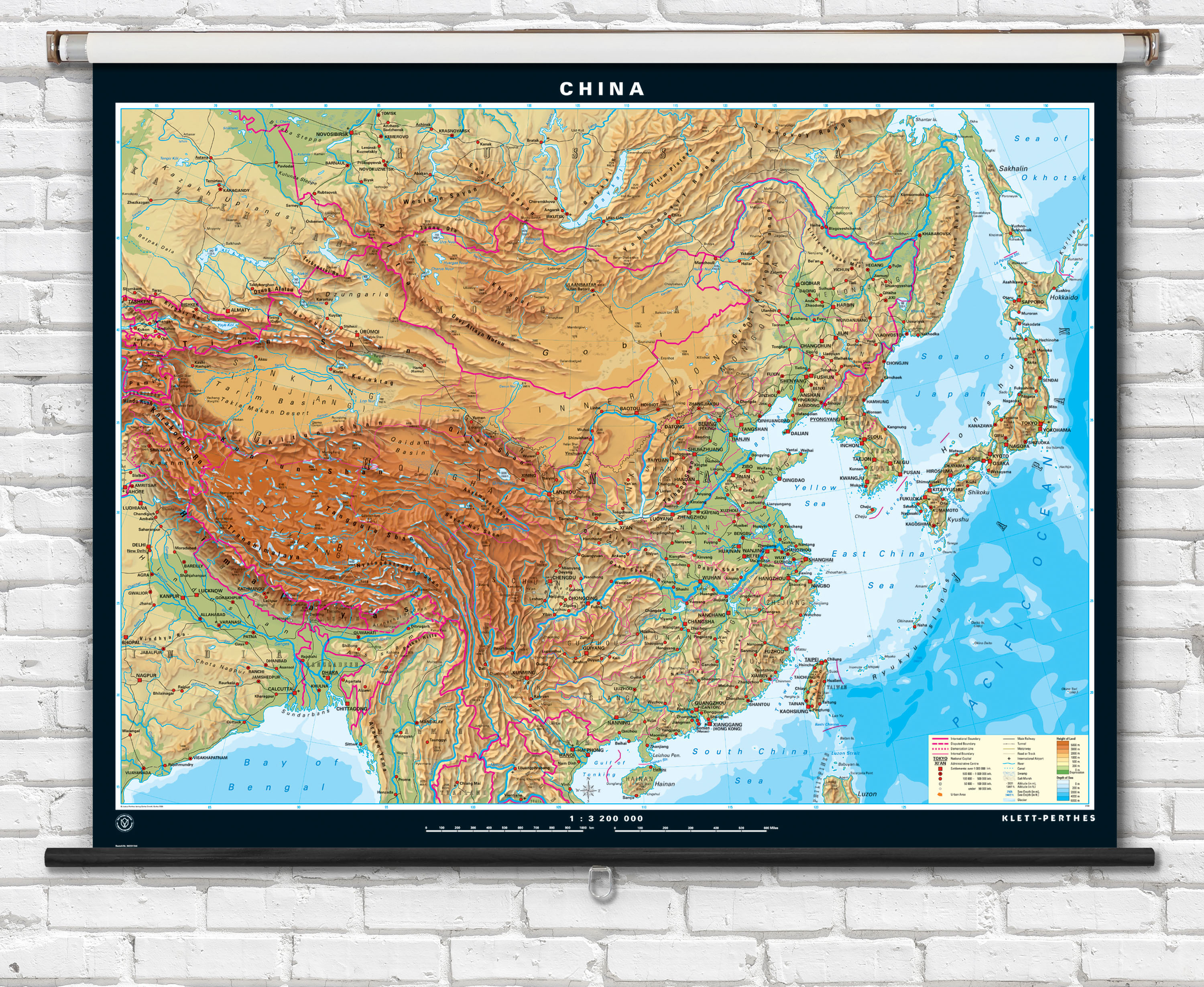 Physical Map of China - Extra Large on Spring Roller