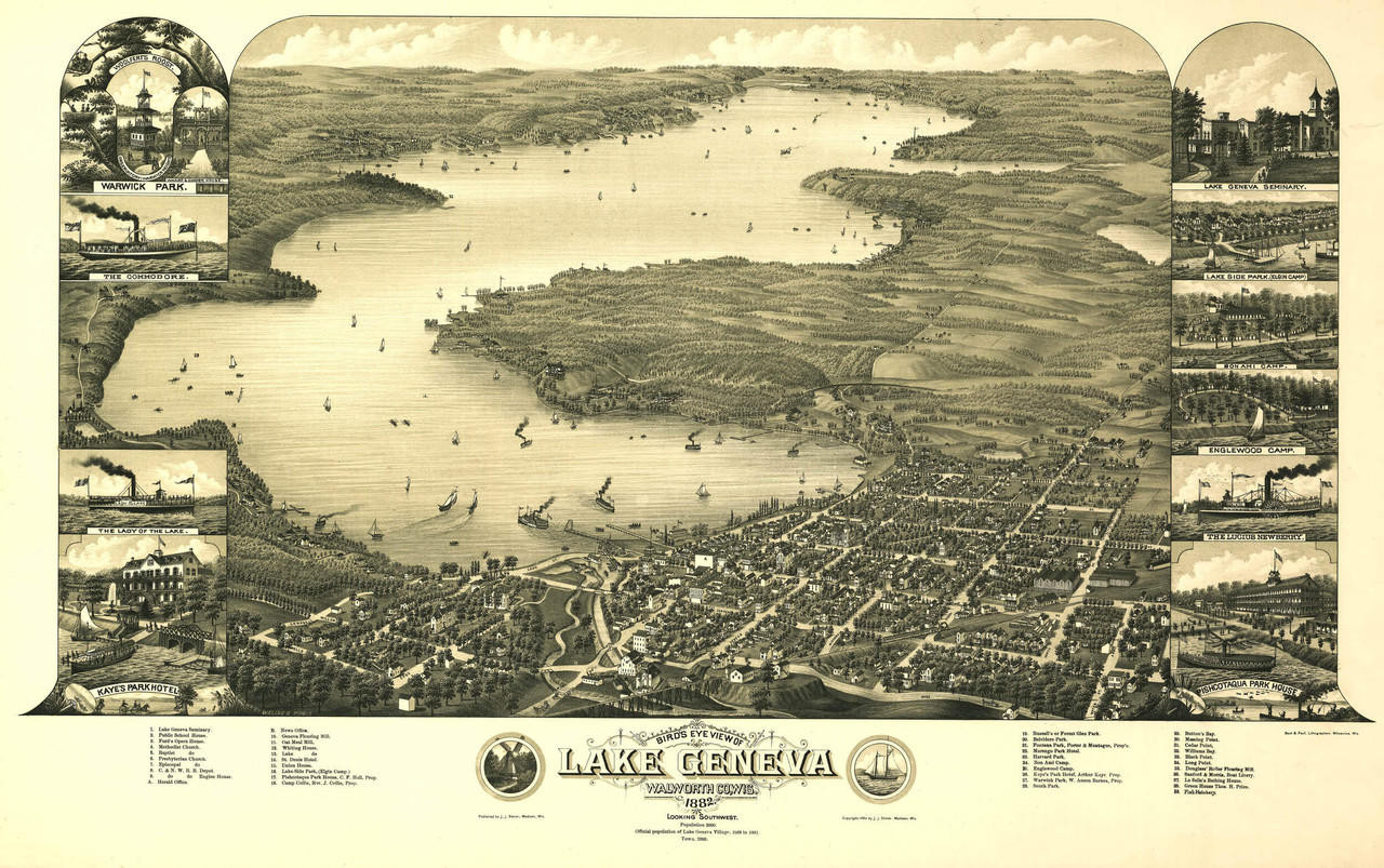 Historic Map - Lake Geneva, WI - 1882, image 1, World Maps Online