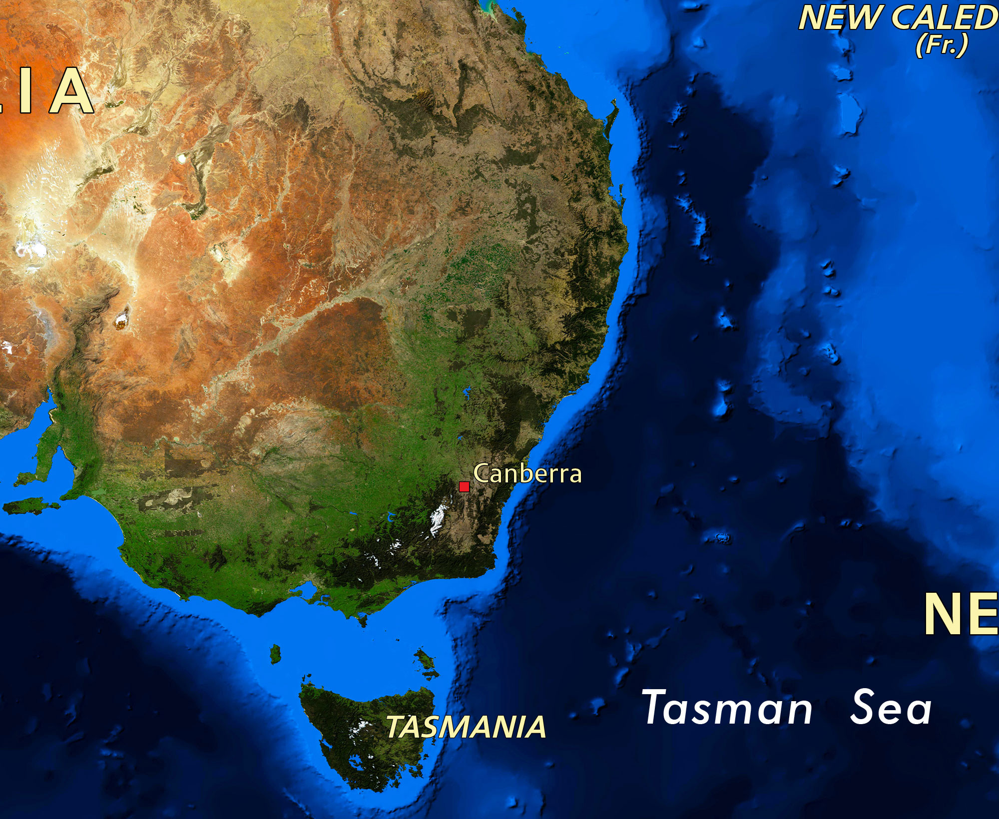 World Pacific Rim Satellite Image Wall Map - Topography