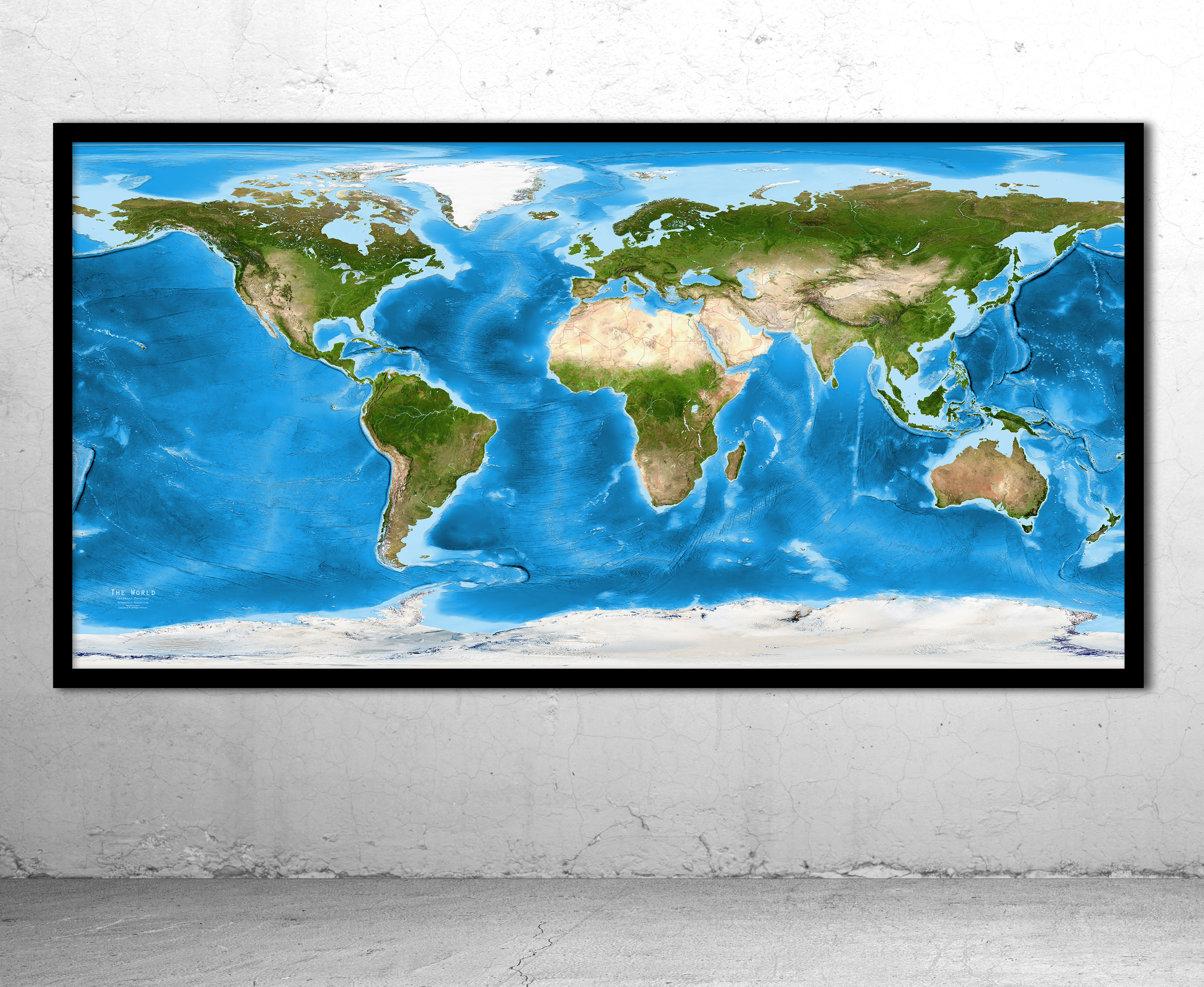 World Satellite Image Wall Map - Enhanced Physical Framed