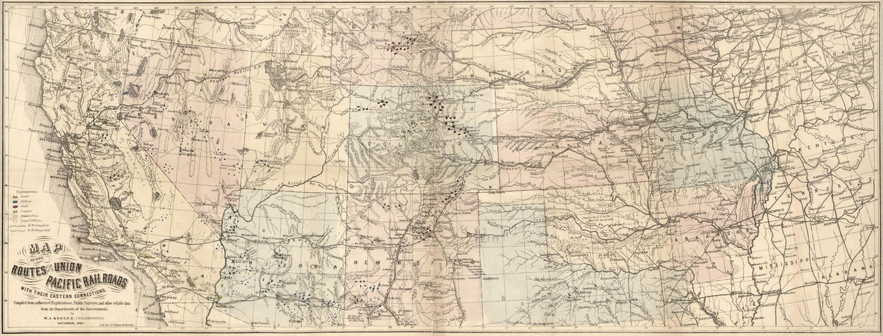 Historic Railroad Map of the Western United States - 1867 - Pike's Peak to California, image 1, World Maps Online