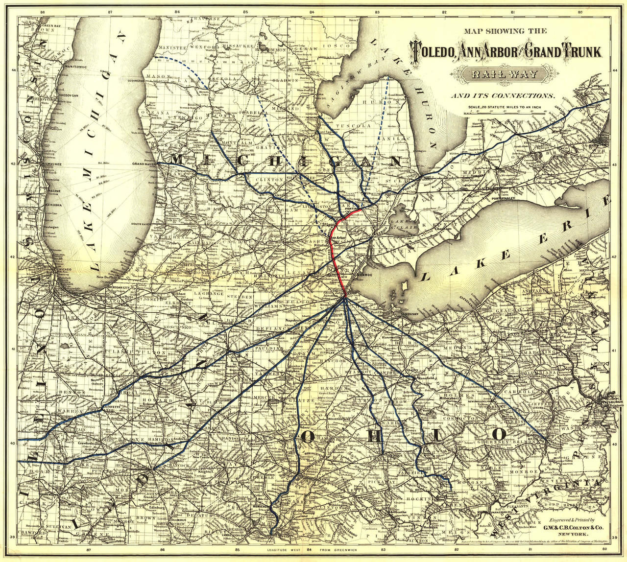 Historic Railroad Map of the Midwest - 1881 - G.W. & C.B. Colton & Co., image 1, World Maps Online