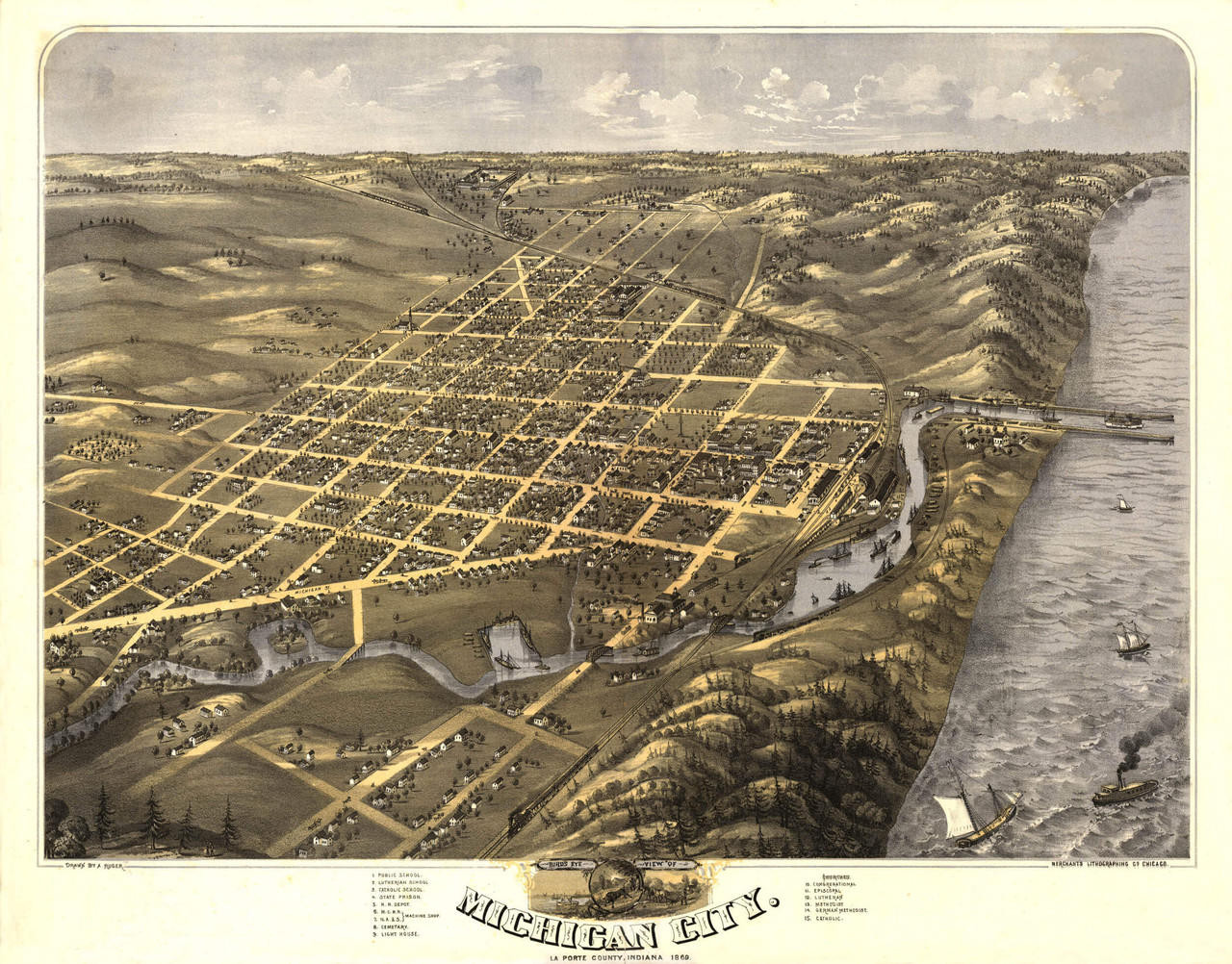 Historic Map - Michigan City, IN - 1869 - A. Ruger, image 1, World Maps Online