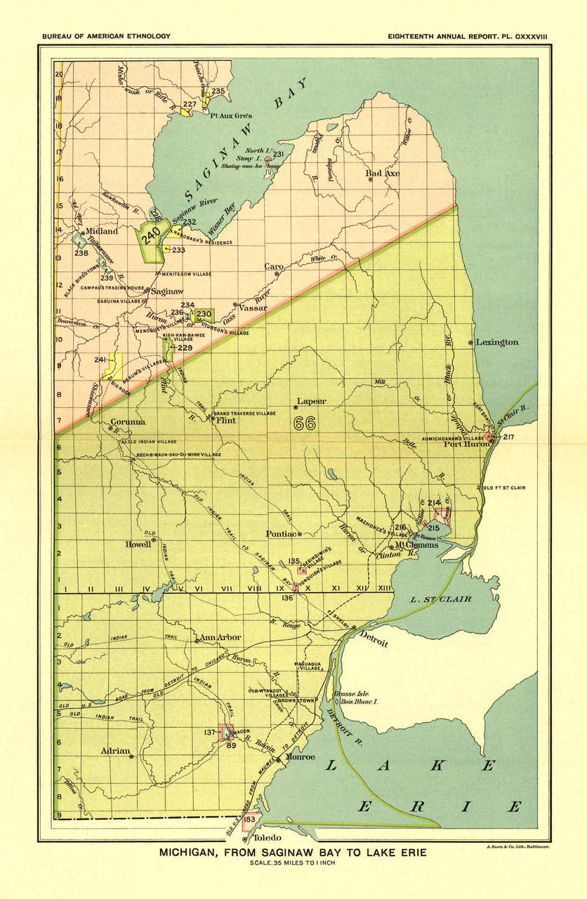 Historical Map of Michigan - Indian Lands - 1896 - J.W. Powell, image 1, World Maps Online