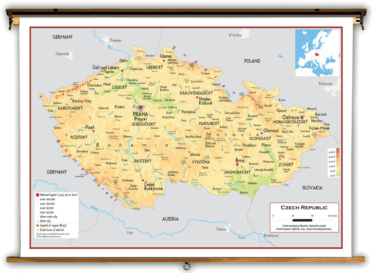 Czech Republic Physical Educational Map from Academia Maps, image 1, World Maps Online