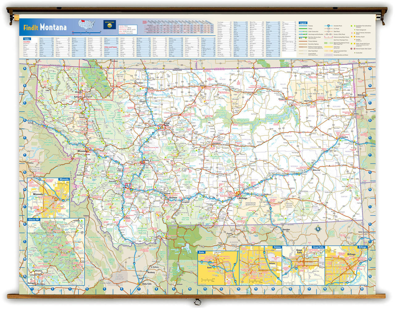 Montana Reference Spring Roller Map, image 1, World Maps Online