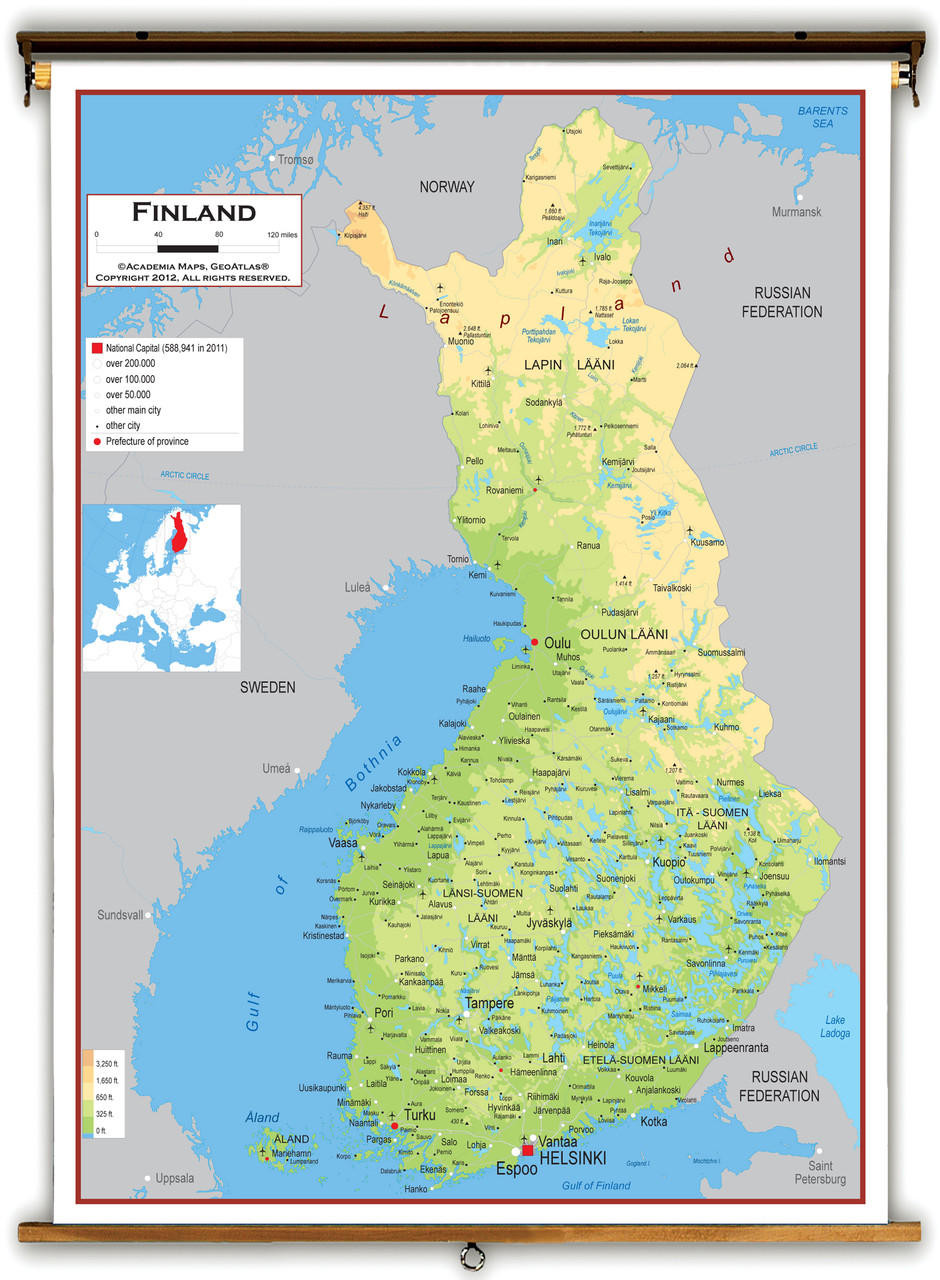 Finland Physical Educational Map from Academia Maps, image 1, World Maps Online