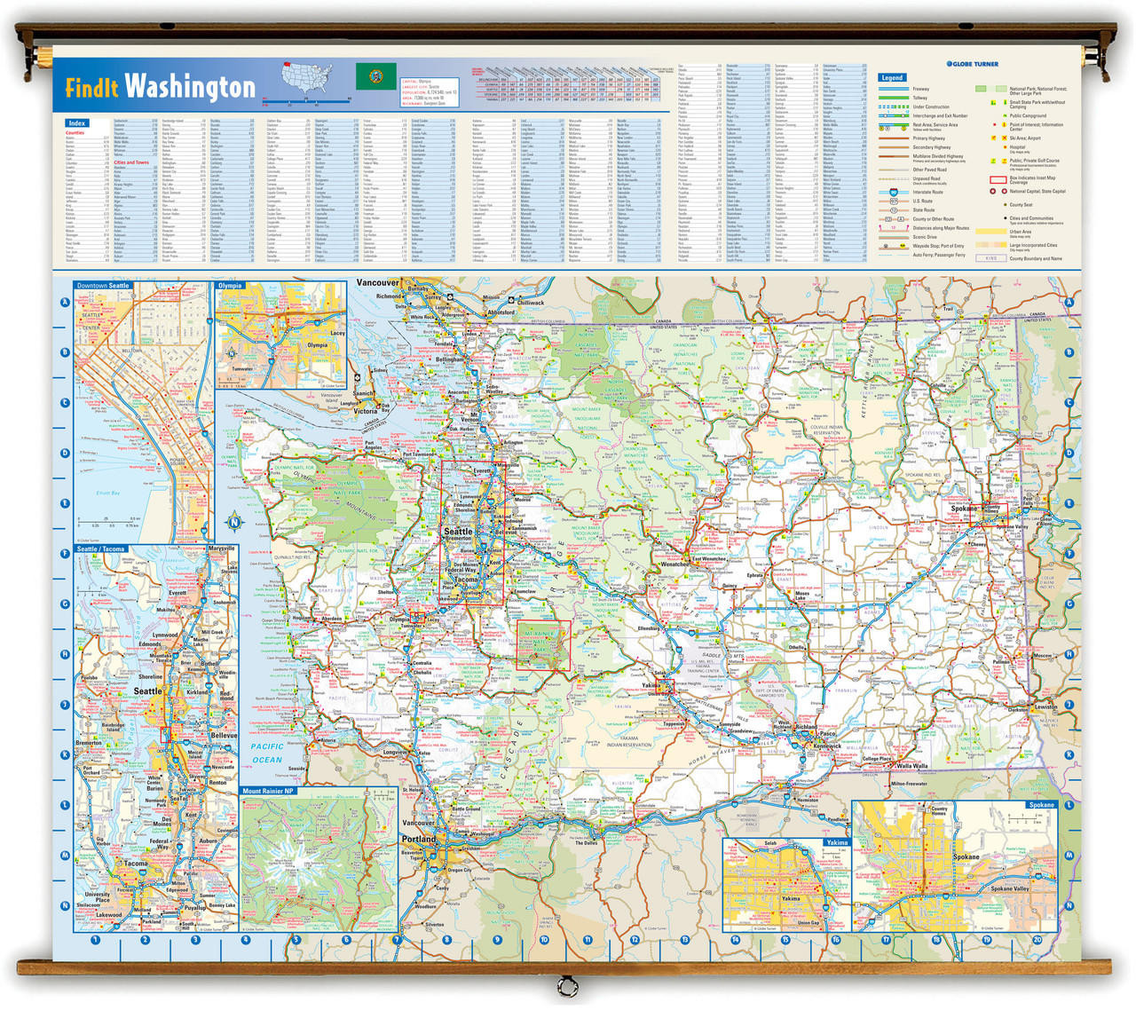 Washington State Reference Spring Roller Map, image 1, World Maps Online