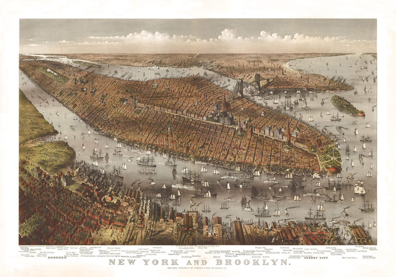 Historic Map - New York & Brooklyn, NY - 1875, image 1, World Maps Online