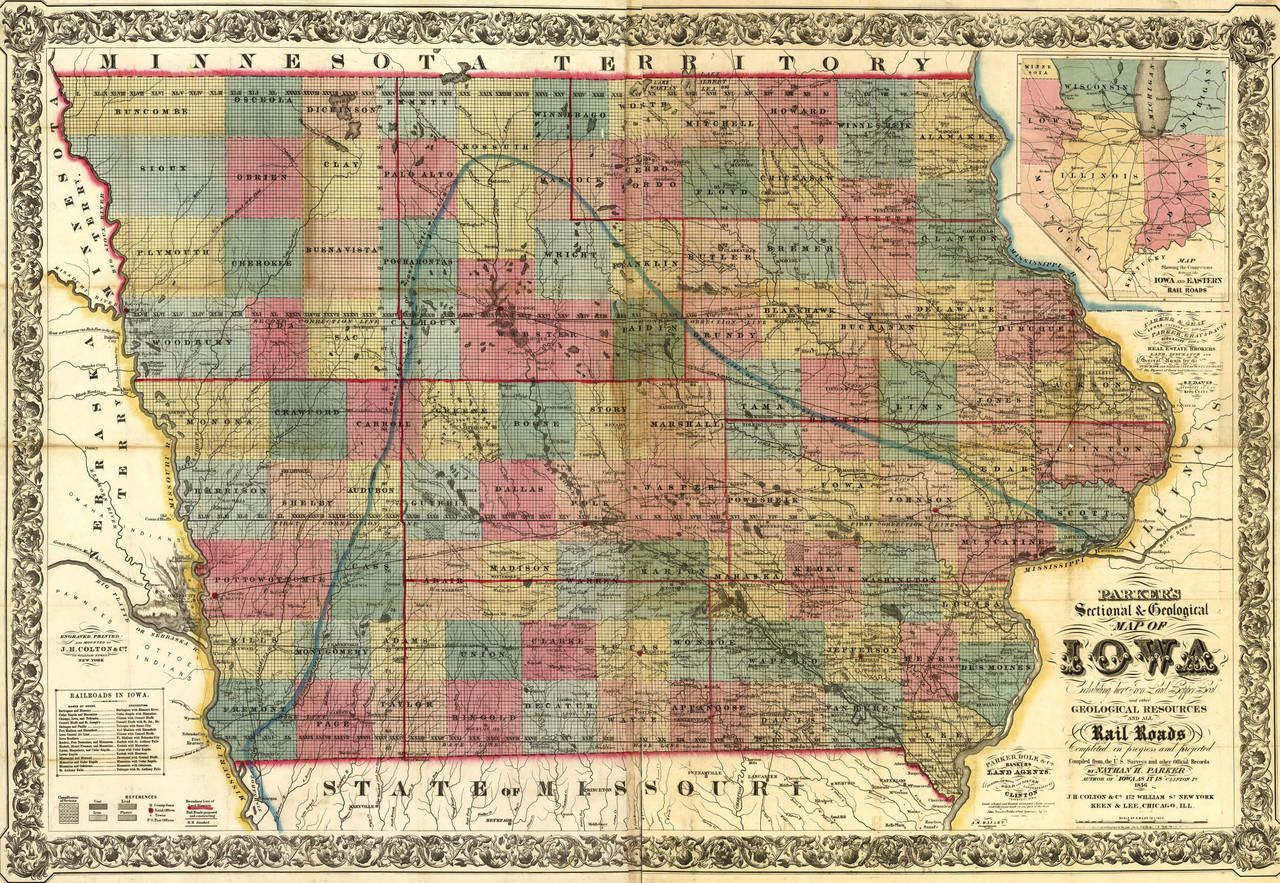 Historic Railroad Map of Iowa - 1856, image 1, World Maps Online
