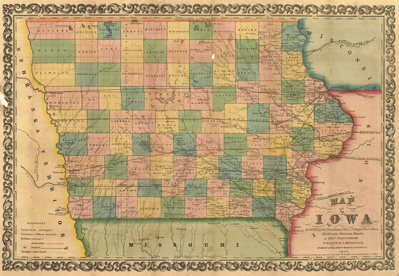 Historic Railroad Map of Iowa - 1855, image 1, World Maps Online