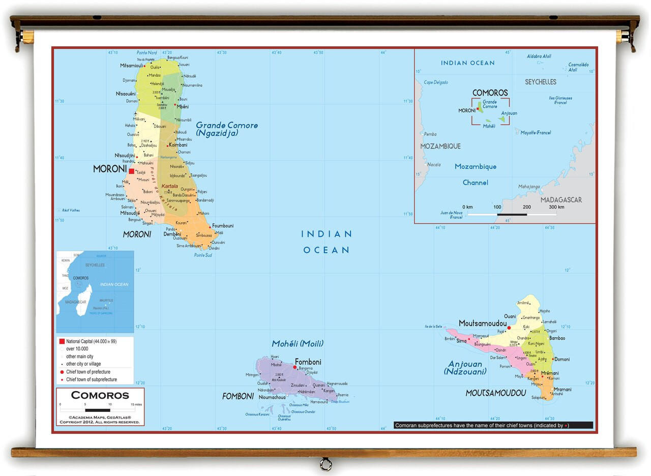 Comoros Political Educational Map from Academia Maps, image 1, World Maps Online
