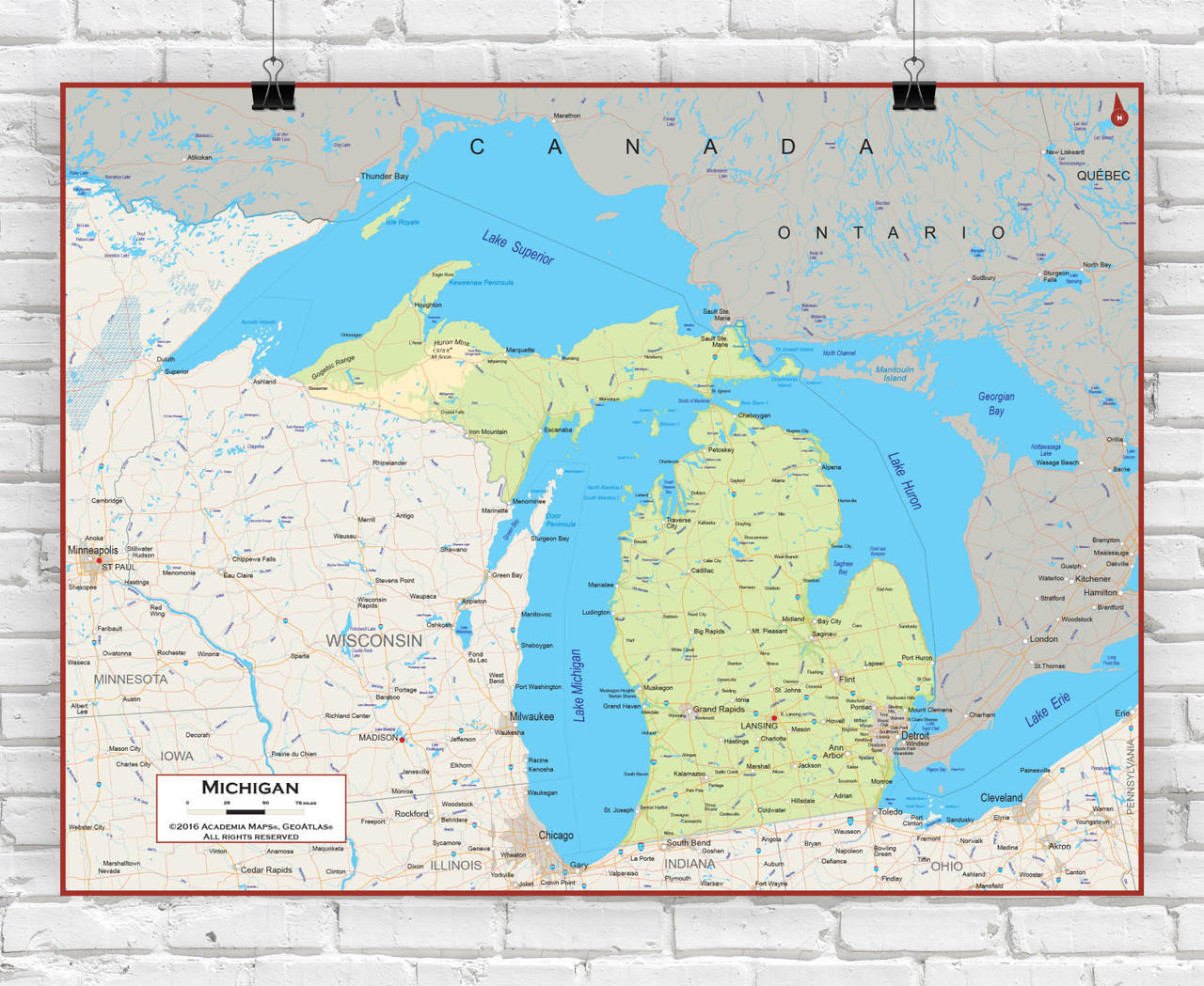 Michigan Wall Map - Physical, image 1, World Maps Online