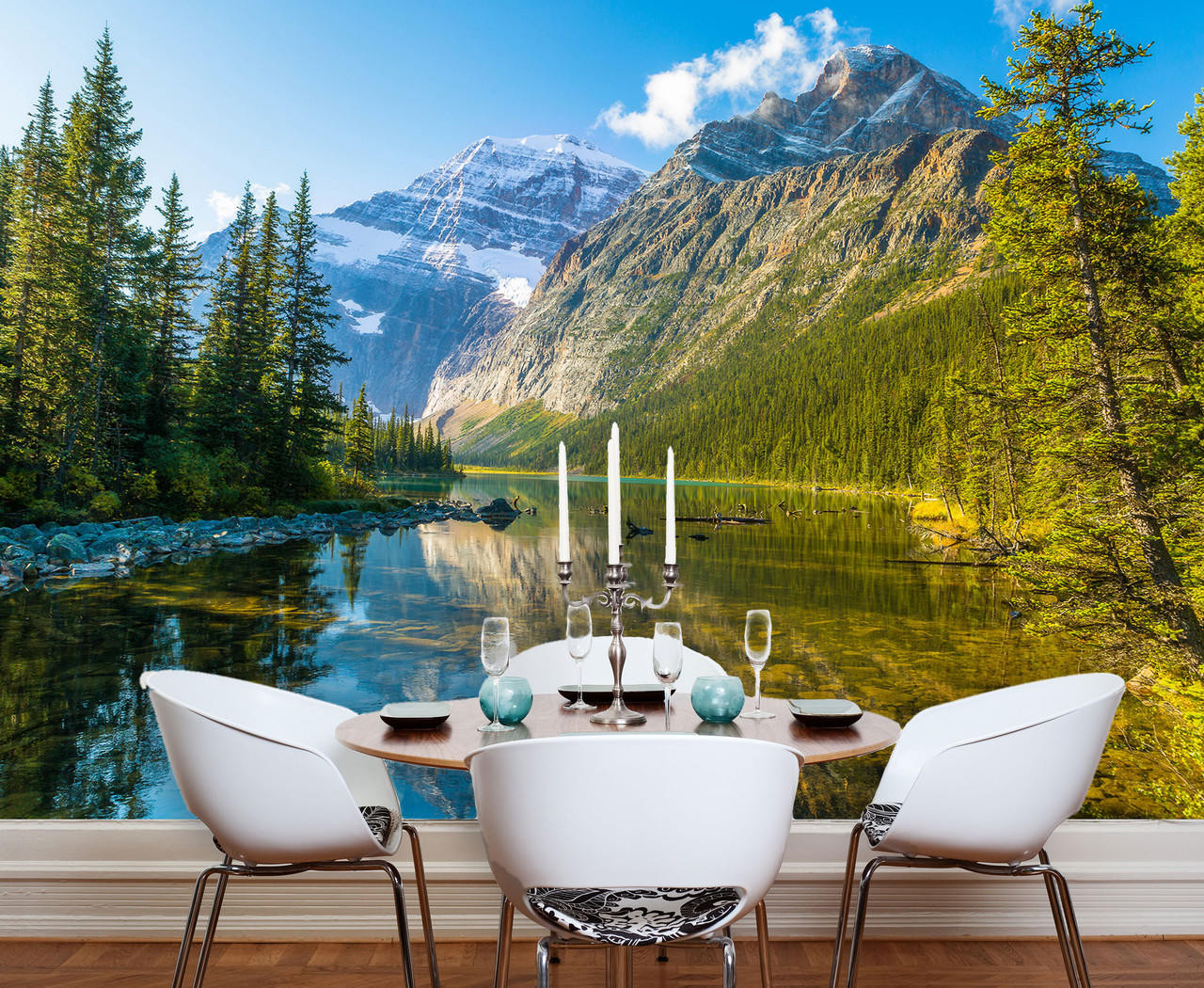 Cavell Lake Rocky Mountains Canada Wall Mural, image 1, World Maps Online
