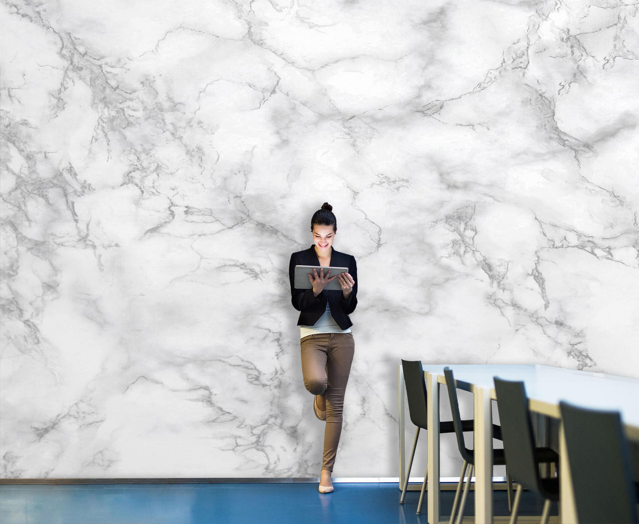 White Marble Wall w/ Gray Veins Backdrop Wall Decal, image 1, World Maps Online