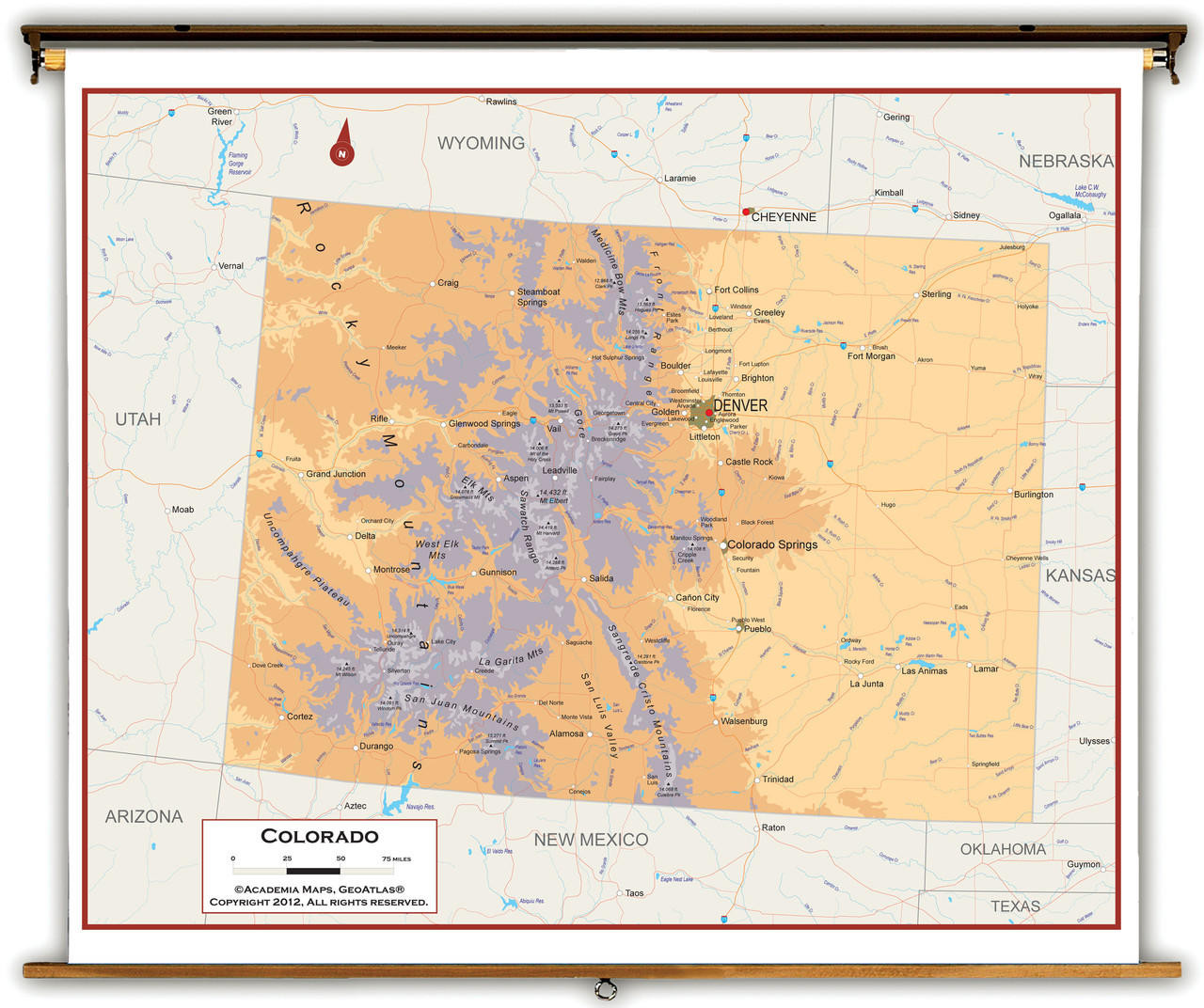 Colorado Physical Spring Roller Map, image 1, World Maps Online